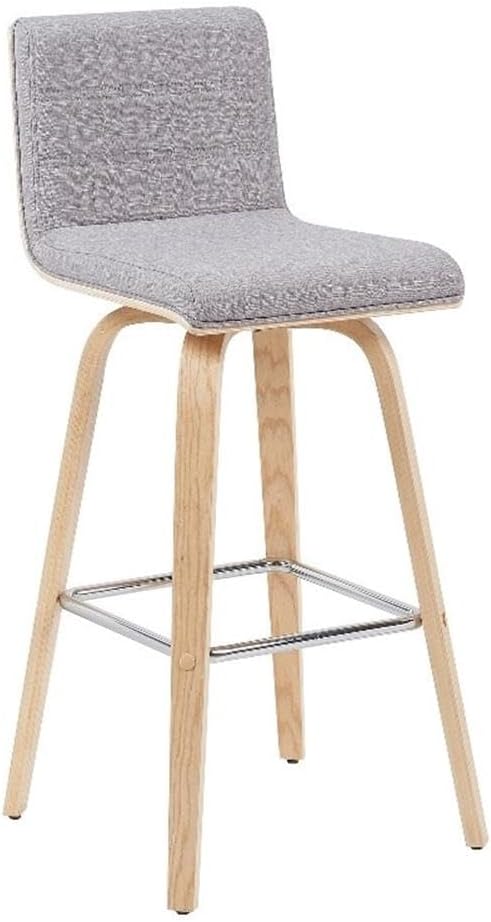 Vienna Modern Swivel Bar Height Stool with Grey Upholstered Seat and Patterned Oak Wood Frame Set of 3