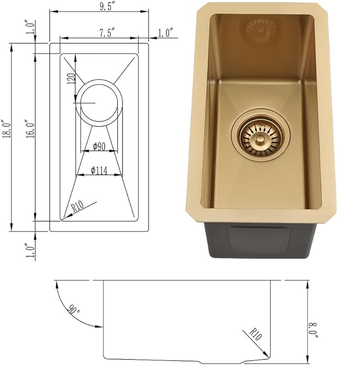 Gold Bar Sink Undermount-VASOYO 10x18 Small Kitchen Sink Undermount Outdoor Rv Sinks 16 Gauge Gold Stainless Steel Single Bowl Deep Wet Bar Sinks with Accessories