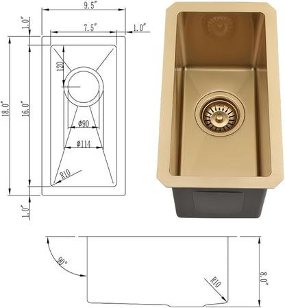 Gold Bar Sink Undermount-VASOYO 10x18 Small Kitchen Sink Undermount Outdoor Rv Sinks 16 Gauge Gold Stainless Steel Single Bowl Deep Wet Bar Sinks with Accessories