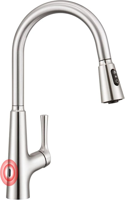 CREA Touchless Sensor Kitchen Faucet with Pull Down Sprayer, Brushed Stainless Steel Kitchen Sink Faucet, 360° Swivel Single Handle with Deck Plate for 1 or 3 Holes