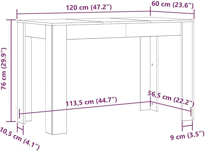Concrete Grey Engineered Wood Dining Table, Durable Standard Kitchen Table for Family Meals and Gatherings, 47.2 x 23.6 Inch Surface, Seats 4 People