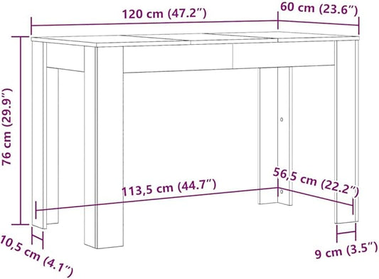 Concrete Grey Engineered Wood Dining Table, Durable Standard Kitchen Table for Family Meals and Gatherings, 47.2 x 23.6 Inch Surface, Seats 4 People