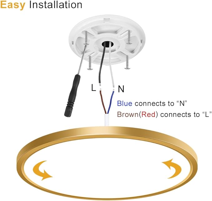 12Inch Flush Mount Ceiling Light Fixture LED, 24W(240W Equivalent), 3200LM, 5000K Daylight White, IP40, Flat Modern Round Ceiling Lights for Bedrooms, Living Rooms, Bathrooms, Stairwells, etc.(Gold)