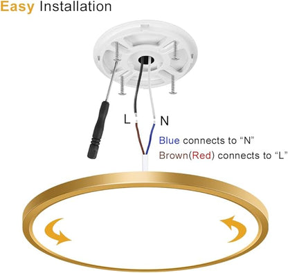 12Inch Flush Mount Ceiling Light Fixture LED, 24W(240W Equivalent), 3200LM, 5000K Daylight White, IP40, Flat Modern Round Ceiling Lights for Bedrooms, Living Rooms, Bathrooms, Stairwells, etc.(Gold)