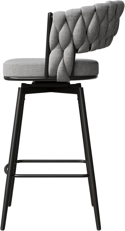 360°Swivel Bar Chairs Set of 2, Equipped with Soft Cushioned backrest Counter Stool, Metal Leg Luxury Kitchen Chair, Suitable for Family Dining, Kitchen Island