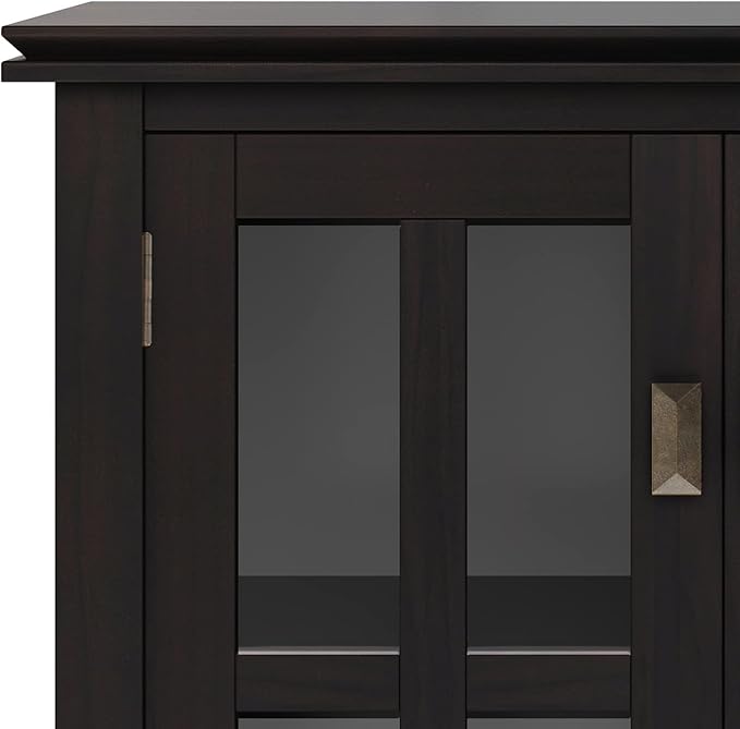 SIMPLIHOME Artisan Storage Cabinet - 30 inch Wide Solid Wood Low Storage Cabinet in Hickory Brown, Contemporary Accent Cabinet for Living Room or Dining Room with Glass Doors and Adjustable Shelves