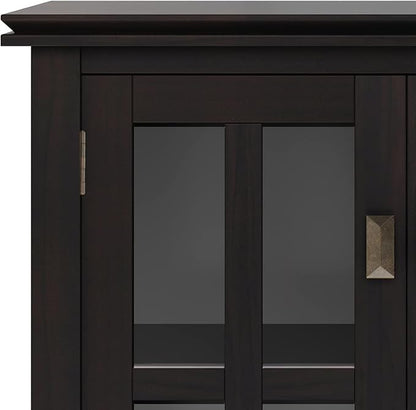 SIMPLIHOME Artisan Storage Cabinet - 30 inch Wide Solid Wood Low Storage Cabinet in Hickory Brown, Contemporary Accent Cabinet for Living Room or Dining Room with Glass Doors and Adjustable Shelves