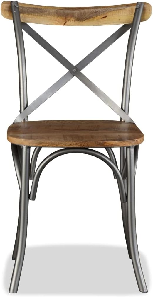 Set of 4 Modern Farmhouse Dining Chairs in Brown Mango Wood & Silver Steel 20.5 x 20.1 x 33.1 in Cross Back Comfortable Kitchen Restaurant Accent Seating for Dining Room Living Room