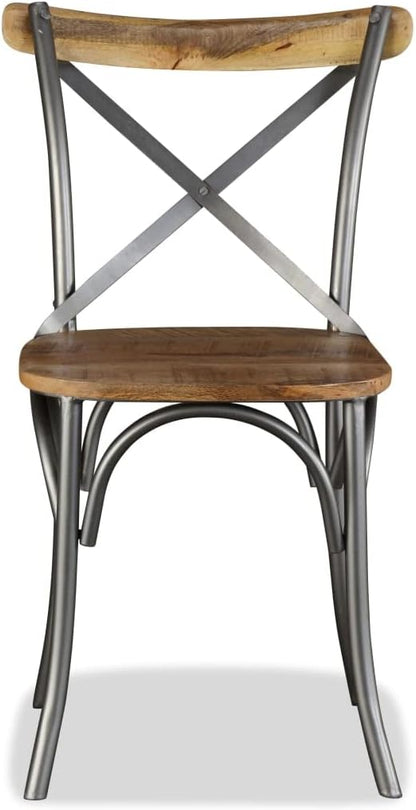 Set of 4 Modern Farmhouse Dining Chairs in Brown Mango Wood & Silver Steel 20.5 x 20.1 x 33.1 in Cross Back Comfortable Kitchen Restaurant Accent Seating for Dining Room Living Room