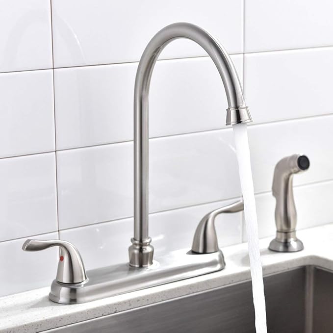 SHACO Kitchen Faucet with Side Sprayer, 2 Handle Kitchen Sink Faucet with Water Supply Line, Brushed Nickel 360 Swivel Kitchen Faucet for Sink 3 Hole 4 Hole, SC-SLYT004L-S new13