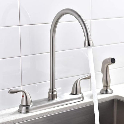 SHACO Kitchen Faucet with Side Sprayer, 2 Handle Kitchen Sink Faucet with Water Supply Line, Brushed Nickel 360 Swivel Kitchen Faucet for Sink 3 Hole 4 Hole, SC-SLYT004L-S new13