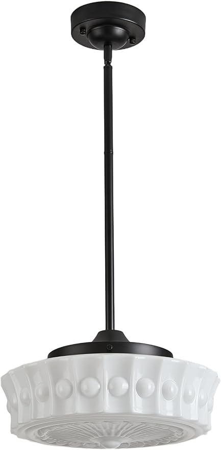 FCTWAKS Schoolhouse Pendant Light Fixtures, 14" Mid Century Modern Black Milk Glass Chandelier, Adjustable Height, Vintage Ceiling Light for Dining Room,Hallway,Kitchen Island