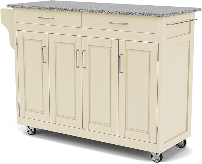 Homestyles Create Kitchen Cart, Gray Granite Top, Off White