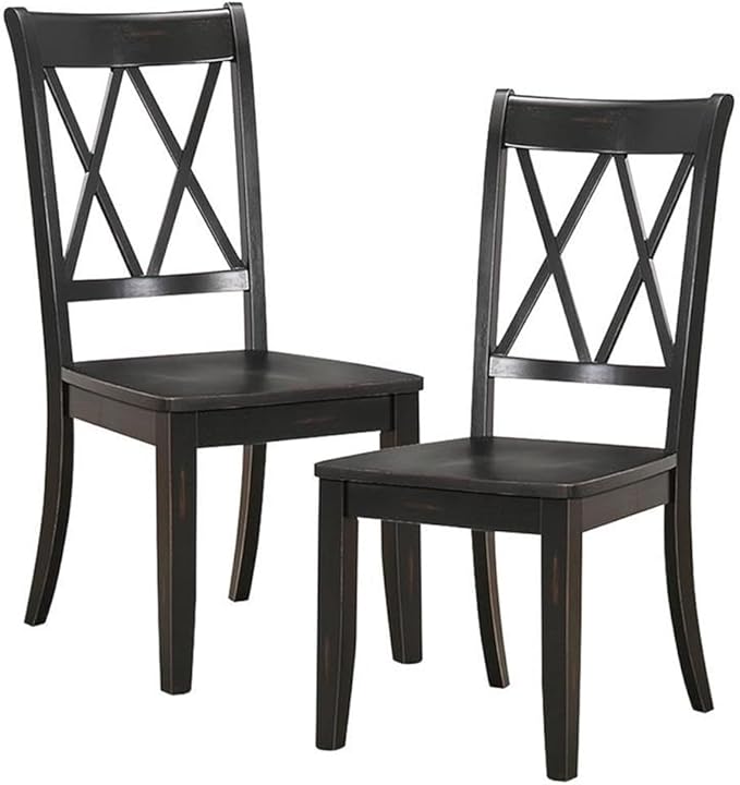 Lexicon Janina Dining Room Chairs Set of 2, Modern Farmhouse Dining Chairs Set of 2, Solid Wood, X Cross Back, for Traditional Modern Ranch Style Kitchen, Armless, Easy Assembly, Black
