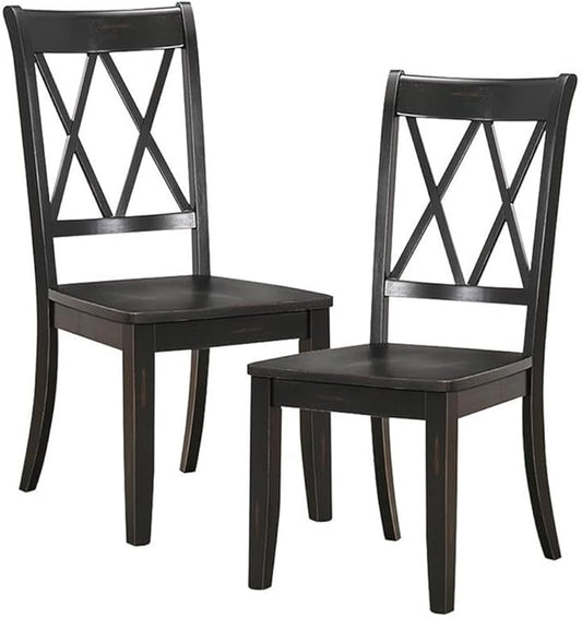 Lexicon Janina Dining Room Chairs Set of 2, Modern Farmhouse Dining Chairs Set of 2, Solid Wood, X Cross Back, for Traditional Modern Ranch Style Kitchen, Armless, Easy Assembly, Black