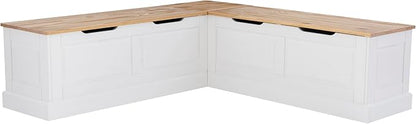 Linon Harris Natural and White Two Tone Backless Corner Breakfast Nook - Nook Only, Table is NOT Included