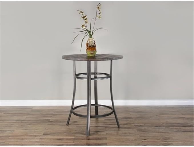 Pemberly Row 42" Mid-Century Wood Pub Table, Tobacco Leaf Finish, Mahogany Solids and Veneers, Metal Base, Powder-Coated Durable Design, 36" Square Counter Height Table for Small Spaces