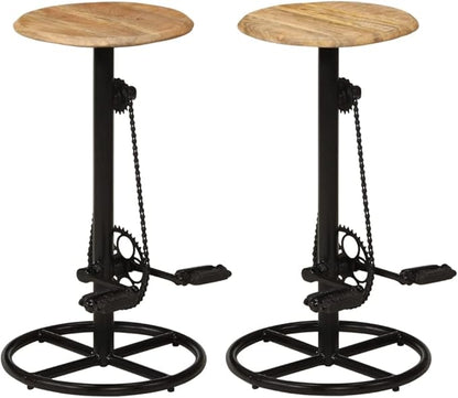 Industrial Bar Stools Set of 2, 30.3 inch Mango Wood Seat with Black Steel Frame for Kitchen Island, Dining Room Counter Height Chair, Round Vintage Style Seating