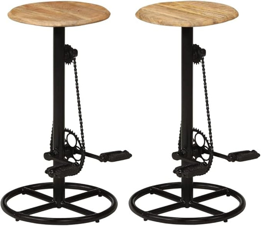 Industrial Bar Stools Set of 2, 30.3 inch Mango Wood Seat with Black Steel Frame for Kitchen Island, Dining Room Counter Height Chair, Round Vintage Style Seating