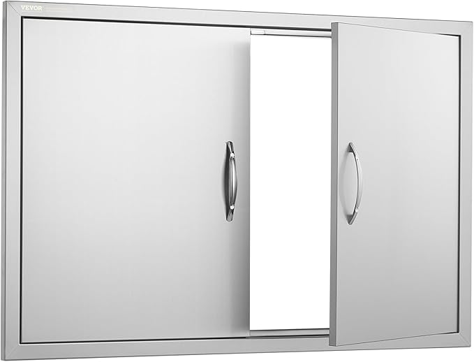 VEVOR BBQ Access Door, 39W x 26H Inch Double Outdoor Kitchen, Stainless Steel Flush Mount, Wall Vertical with Handles and Hooks, for BBQ Island, Grilling Station, Outside Cabinet