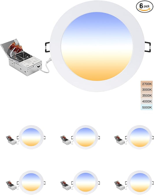 POPANU 8-Inch LED Recessed Lights Fixture Recessed Lighting 8 Inch LED Ceiling Light, 18W 1800lm dimmable, 5 CCT, Suitable for Llivinng Rooms, Kitchens, 6 Pack White