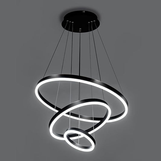 Viruhaka Modern LED Pendant Light, Black Circular Chandelier Fixture, Adjustable Height Circular Entrance Pendant Light, Suitable for Restaurants, Kitchens, Islands, Living Rooms, Cafes, Etc. (4000K)