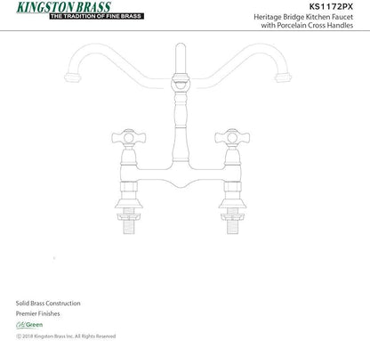 Kingston Brass KS1172PX Heritage Bridge Kitchen Faucet, Polished Brass