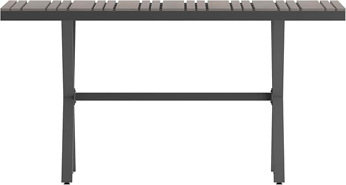 Flash Furniture Finch Commercial Grade X-Frame Outdoor Dining Table 59" x 35.5" with Faux Teak Poly Slats and Metal Frame, Gray/Gray