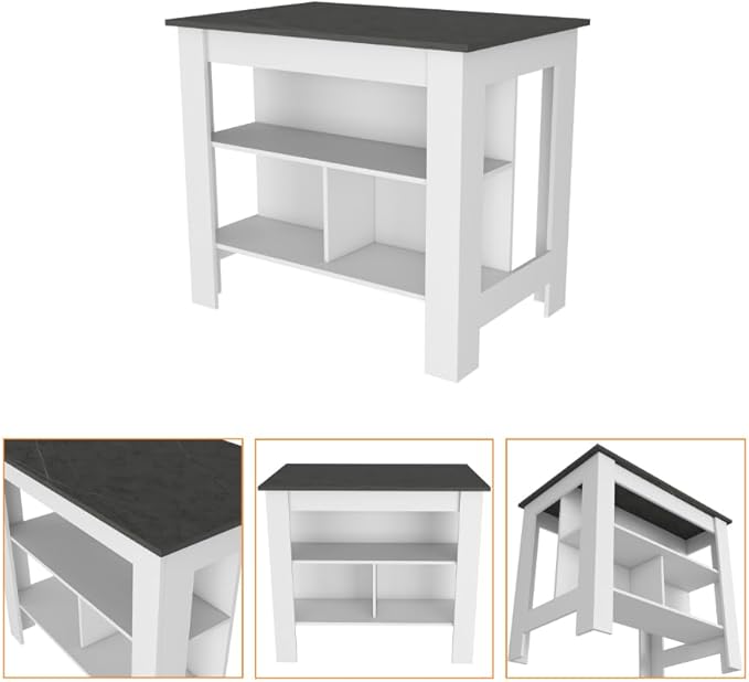 GOWE 2 Piece Kitchen Set, Delos Kitchen Island + Munich Lower Microwave Pantry Cabinet, White/Onyx