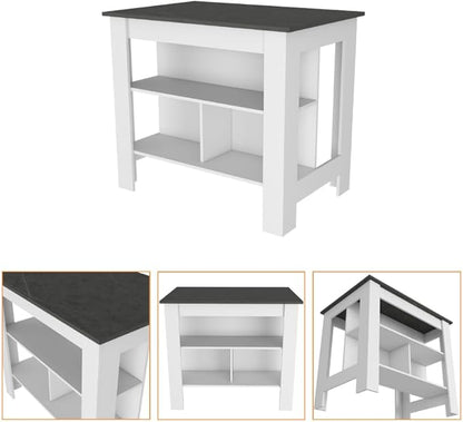 GOWE 2 Piece Kitchen Set, Delos Kitchen Island + Munich Lower Microwave Pantry Cabinet, White/Onyx