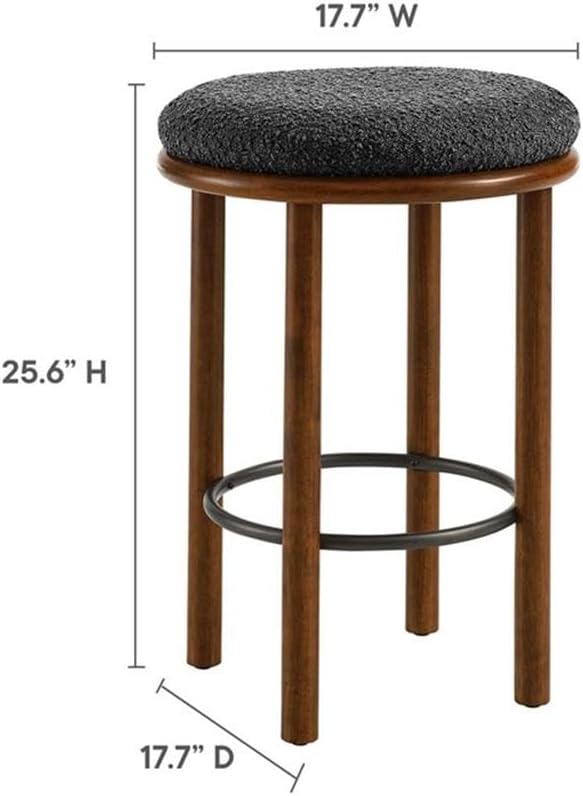 Modway Fable 26 Inch Backless Counter Stools Set of 2 in Walnut Charcoal - Kitchen Stools Counter Height - 2Pcs Upholstered Padded Boucle Seat for Kitchen Counter or Island with Wood Legs and Footrest