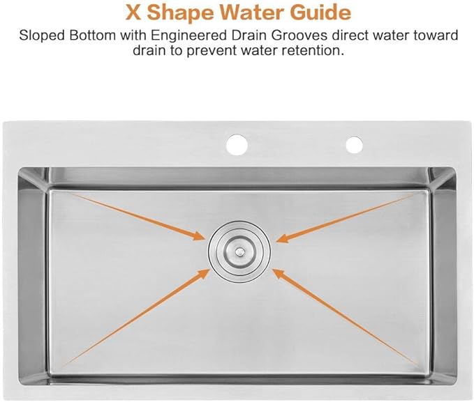 33 Inch Drop In Kitchen Sink-Bokaiya 33x22 Stainless Steel Kitchen Sink Drop In Top Mount 16 Gauge Deep Single Bowl Kitchen Sinks with Dish Grid&Strainer