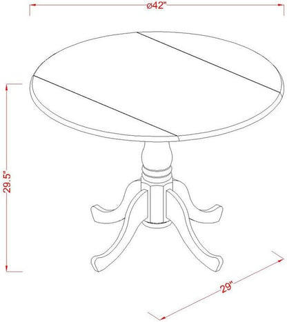 East West Furniture DLT-WHI-TP Dublin Modern Kitchen Table - a Round Dining Table Top with Dropleaf & Pedestal Base, 42x42 Inch, Linen White