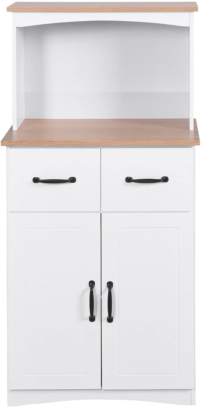 White Cupboard, Freestanding Multifunctional Kitchen Pantry Storage Cabinet with Drawers, Doors and Adjustable Shelf