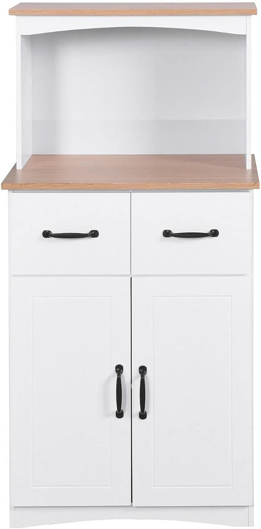 White Cupboard, Freestanding Multifunctional Kitchen Pantry Storage Cabinet with Drawers, Doors and Adjustable Shelf