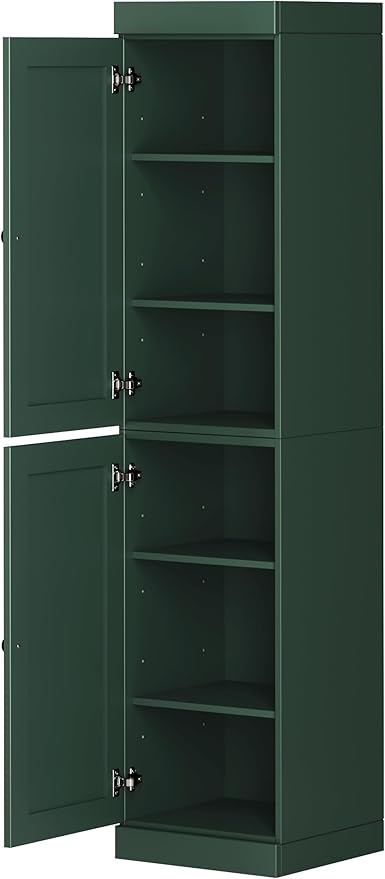 Palace Imports Solid Wood Kitchen Pantry - Narrow Storage Cabinet - Shaker Doors, Adjustable Shelves, Green, 16.5" Wide x 71.5" Tall, 100% Eco-Friendly Wood, Modular Pantry Cabinet Systems