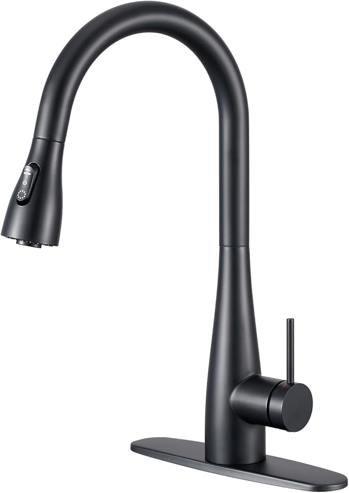 CREA Black Kitchen Faucet, Pull Down Black Kitchen Faucets with Sprayer 3 Modes, Uitility Laundry Faucets Single Hole Bar Sink Faucet 360° Swivel High Arc RV Stainless Steel Faucet, Matte Black