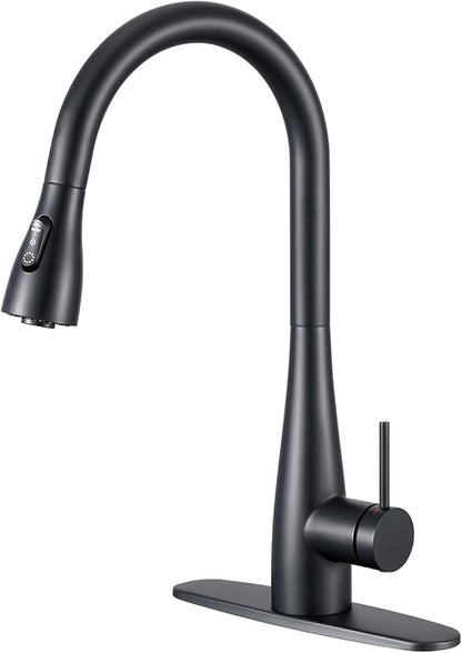CREA Black Kitchen Faucet, Pull Down Black Kitchen Faucets with Sprayer 3 Modes, Uitility Laundry Faucets Single Hole Bar Sink Faucet 360° Swivel High Arc RV Stainless Steel Faucet, Matte Black