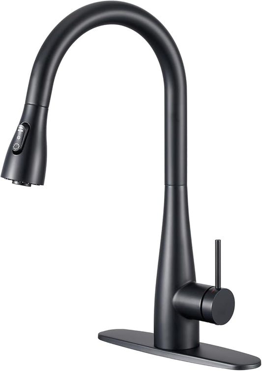 CREA Black Kitchen Faucet, Pull Down Black Kitchen Faucets with Sprayer 3 Modes, Uitility Laundry Faucets Single Hole Bar Sink Faucet 360° Swivel High Arc RV Stainless Steel Faucet, Matte Black