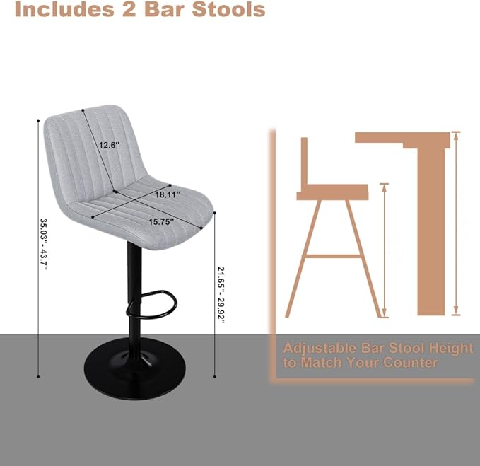 63 Inch Kitchen Island with 4 Deep Brown Bar Stools – White Marble Countertop, Integrated LED Lighting & Grille Design, Multi-Functional Breakfast Bar for Dining Rooms, (2Grey bar stools)