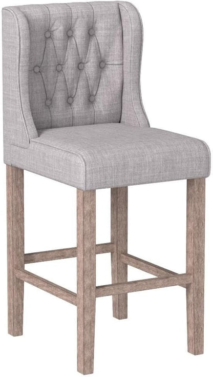 HOMCOM 26.25" Counter Height Bar Stools, Tufted Wingback Armless Upholstered Dining Chair with Rubber Wood Legs, Set of 2, Gray