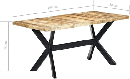 Dining Table Natural Solid Mango Wood 63 x 31.5 x 29.5 in Industrial Brown Rectangular Kitchen & Dining Room Table Seats 6 Easy Assembly for Modern Small Spaces