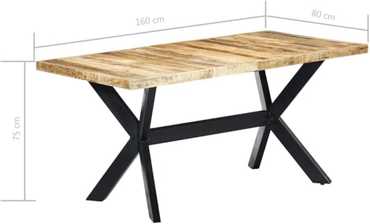 Industrial Solid Mango Wood Dining Table for 6, 63x31.5x29.5 in Brown Rectangular Kitchen Island Table, Rustic Loft Style Living Room Breakfast Furniture