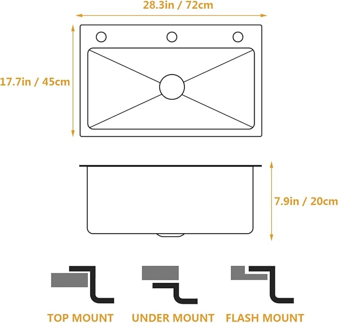 ARTLINE 16 Gauge Black Kitchen Sink, 3 Hole Stainless Steel Kitchen Sink, Drop In/Topmount Single Bowl Workstation Sink, Farmhouse Workstation sink with Multiple Accessories (28.3 x 17.7in)