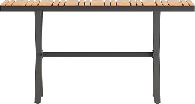 Flash Furniture Finch Commercial Grade X-Frame Outdoor Dining Table 59" x 35.5" with Faux Teak Poly Slats and Metal Frame, Natural/Gray