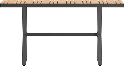 Flash Furniture Finch Commercial Grade X-Frame Outdoor Dining Table 59" x 35.5" with Faux Teak Poly Slats and Metal Frame, Natural/Gray