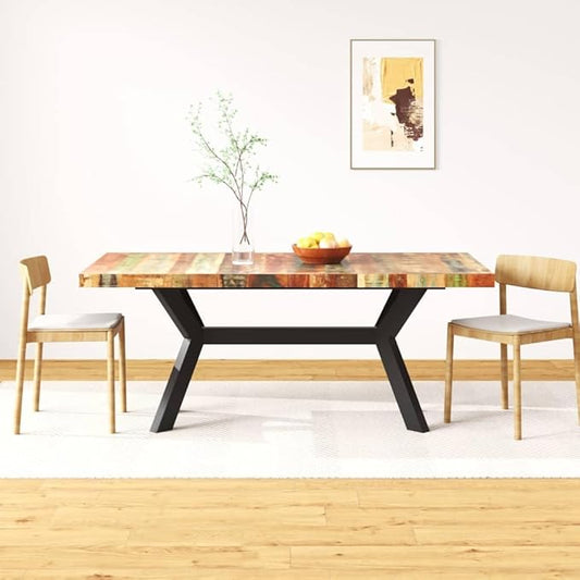 71x35 in Reclaimed Wood Dining Table Industrial Rectangular Kitchen & Dining Room Table Seats 6, Rustic Brown Lacquered Dining Table with Steel Frame for Family Gatherings