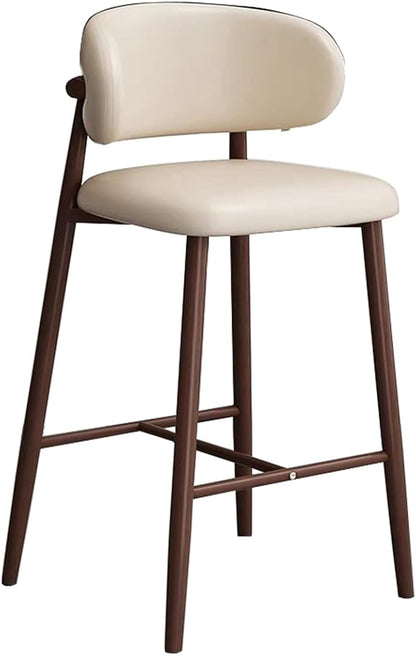 PU Leather Stools Counter Height High Back Brown Wood Legs Dining Chairs Kitchen Island Rustic Max Load 200kg,White-78cm