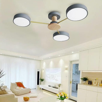 3-Lights LED Ceiling Light Fixture,26 Inch Modern Ceiling Lights Flush Mount Wooden 24W Dimmable Chandelier for Living Room Bedroom Kitchen,3000K/4000K/6000K Grey