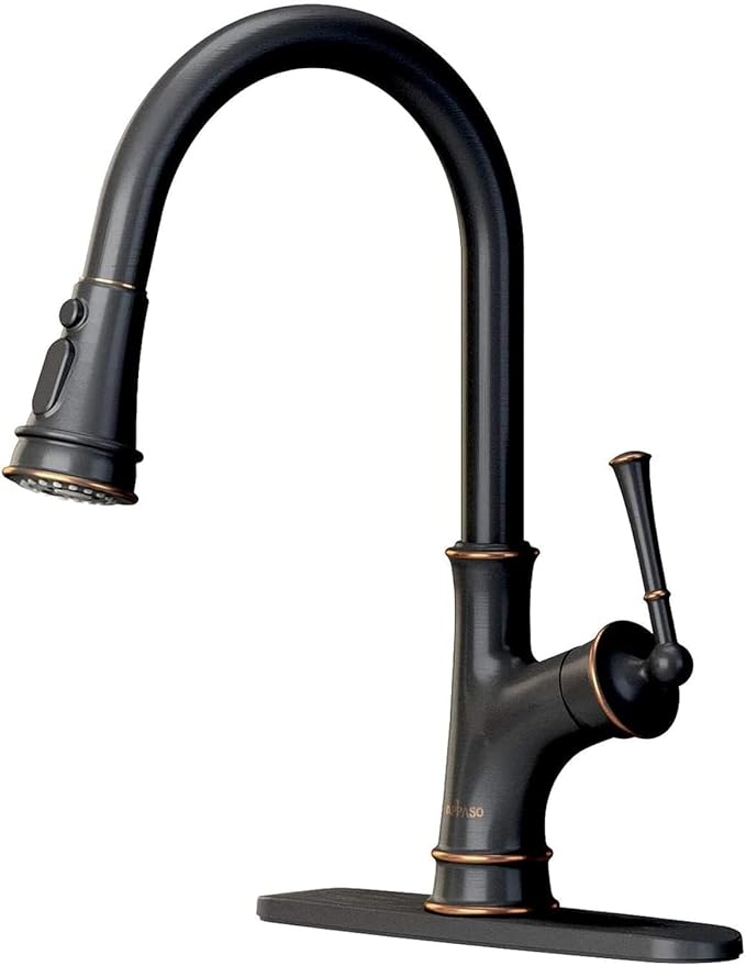 APPASO Oil Rubbed Bronze Kitchen Faucet with Pull Down Sprayer, Antique Bronze Single-Handle High Arc Single Hole, cUPC-Certified Pull-Out Hose, Water Supplies and Valve Core